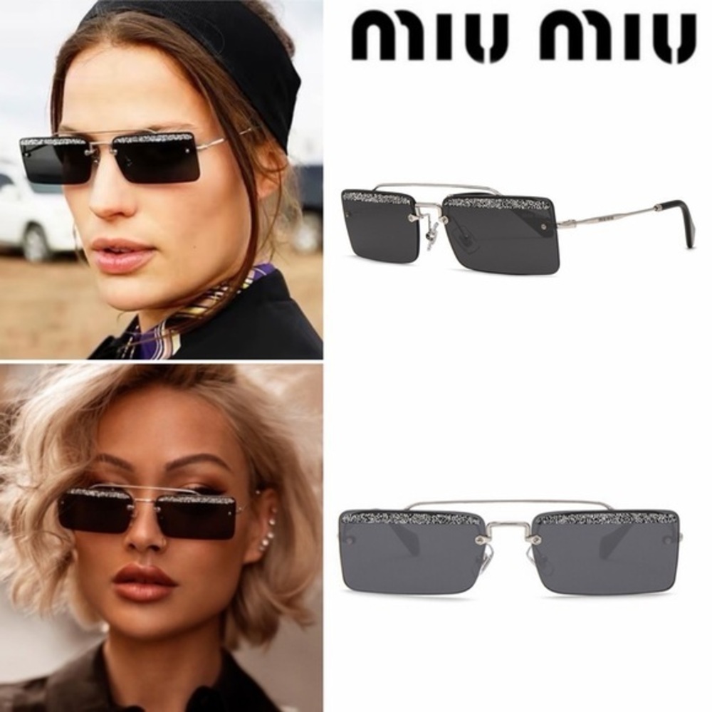 Miu Miu Embellished Skinny Square Sunglasses Black with Sparkling Details 500$